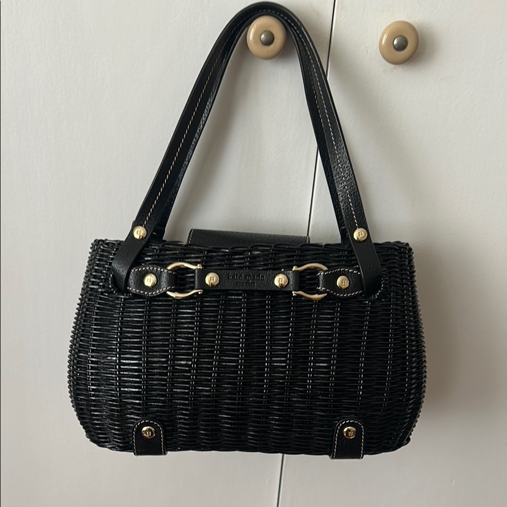 Kate Spade Black Woven Bag with Gold Accents